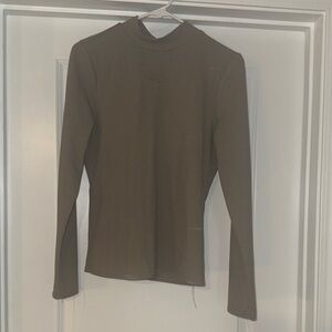 Ribbed Long-Sleeve Mock Neck Top in Olive
